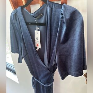 Merokeety Maternity Midnight Blue Velvet Robe Dress